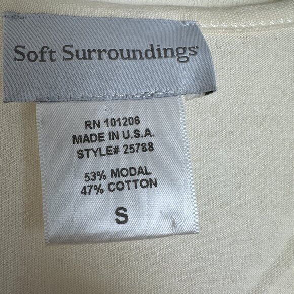 Soft Surroundings Blouse V-Neckline Long Sleeves Diagonal Pleat Details Cream S - Picture 3 of 7